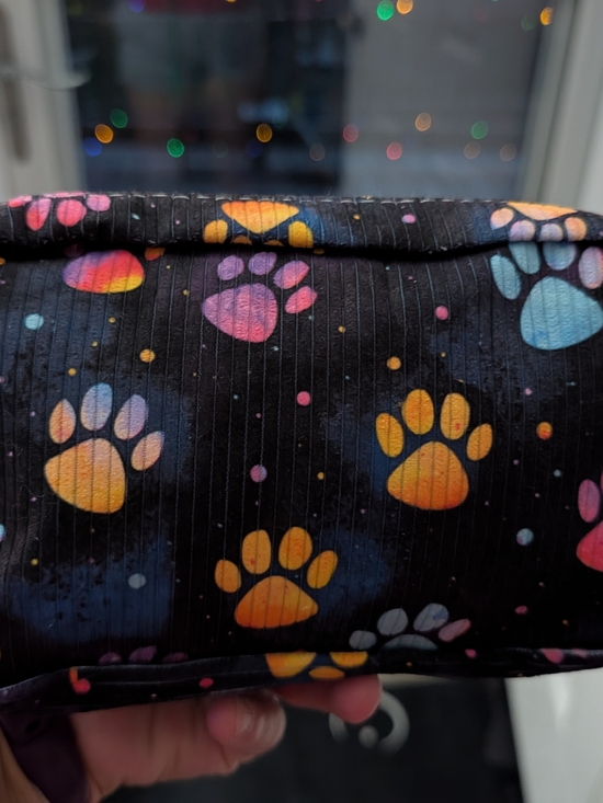 Source Unknown Handbags - Black Paw Print Cosmetic Bag with Rainbow Paws